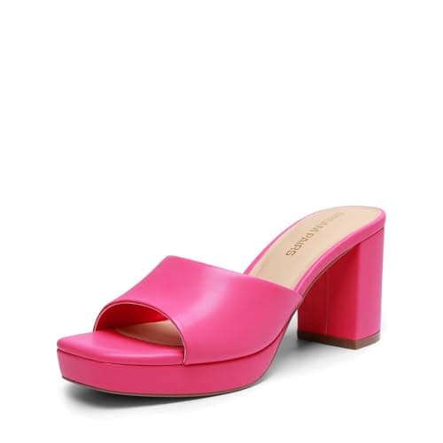 DREAM PAIRS Women's Platform Block Heel Mule Sandals,Hot Pink,6.5