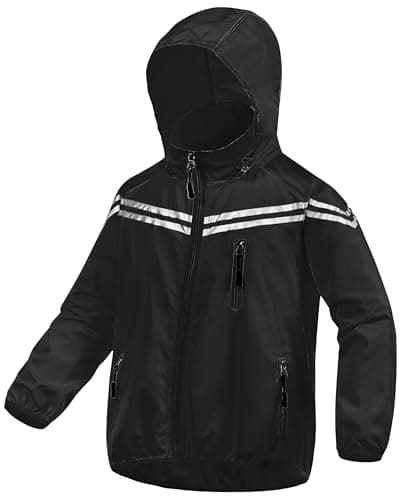 CREATMO US Kids Raincoat Jackets Hooded Boys Water Resistant Casual Lightweight Breathable Windbreaker Outwear Black 4/5
