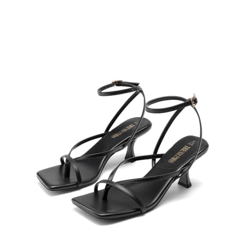 DREAM PAIRS Women's Dressy Kitten Heel Sandals, Sylvestra Strappy Open Square Toe Heels with Ankle Strap for Wedding Guest, Parties and Special Occasions,Size 7,Black-Pu,SDHS2405W