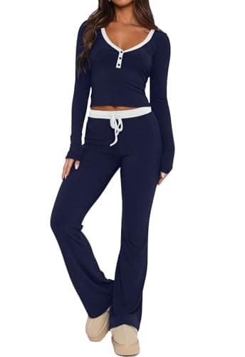 Dressmine Pjs for Women Set Color Block Button Up Lounge Sets Outfits 2026
