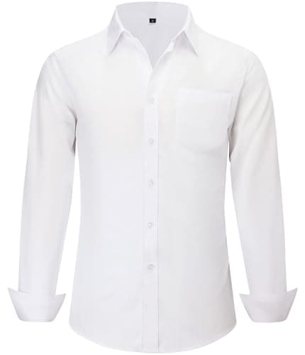 CIGENU Long Sleeve Dress Shirts for Men, Regular Fit Stretch Wrinkle-Free Business Casual Button-Down Shirts with Front Pocket - White XXL