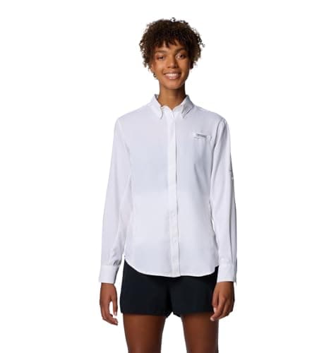 Columbia Womens PFG Tamiami II Long Sleeve Fishing Shirt, White, Medium