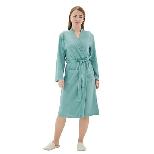 Dowesrobe Women's Robes Luxury cotton Lightweight Summer Long Plus Size BathRobes for Women Soft Kimono Spa Knit Waffle Robes (Large, Green)