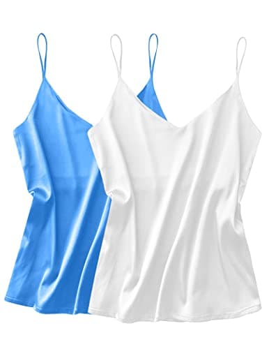 Ekouaer Satin Tank Tops for Women Silk Camisole Tops 2 Packs V Neck Cami