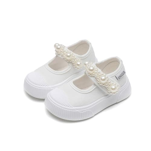 GENGASUN Toddler Girls Mary Jane Flats Bowknot Non-Slip Dress Shoes(White,5)