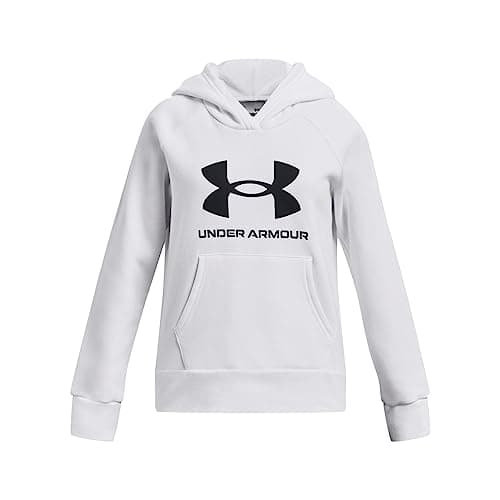 Under Armour girls Rival Fleece Big Logo Hoodie, (100) White / / Black, X-Small