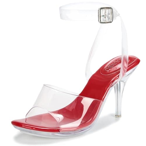 NBUUNBU Clear Heels For Women Transparent Strappy Platform Sandals Ankle Strap High kitten Heel Sexy Slingback Stiletto Comfortable Dress Shoes Open Toe Slip On Mules Pump