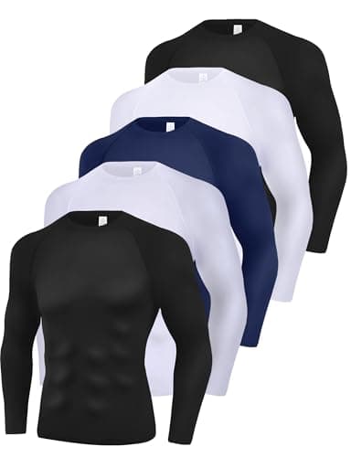 CYPER SUN 5 Pack Men's Compression Shirts Long Sleeve Undershirts Quick Dry Workout Baselayer Rash Guard Fitness Top Black/White/Blue Small03