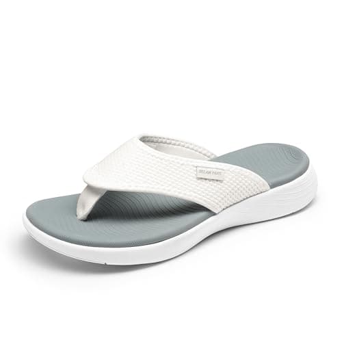 DREAM PAIRS Women's Arch Support Soft Cushion Flip Flops Thong Sandals,Size 6,White-Knit,BREEZE-2