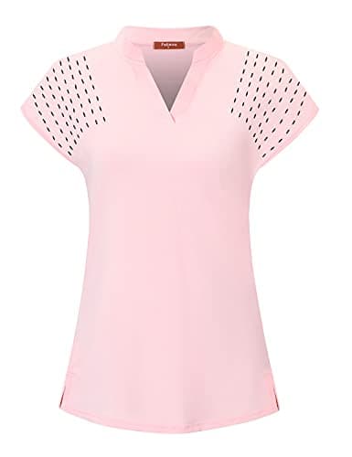 Felisou Womens Workout Tops Short Sleeve,Golf Ball Games Polo Shirts Lightweight Polyester Casual Golf Tennis T-Shirts Outdoors Sports Clothes Loose Fit Summer Short Sleeve Tees Pink XXL