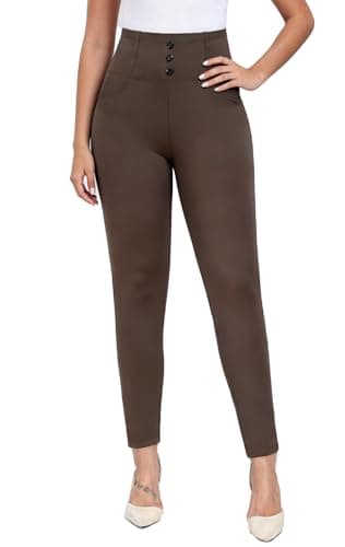 Agenlulu High Waisted Dress Pants for Women Slim Pencil Leg Elastic Waist Pull On Work Slacks for Women Business Casual Brown