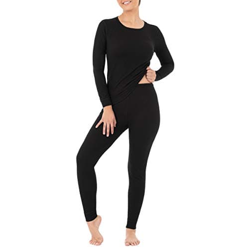 Fruit of The Loom Womens Micro Waffle Premium Thermal Pajama Set, Black, X-Small US