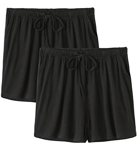 Knuffnee Pajama Shorts Womens Sleep Lounge Short Pj Bottoms Shorts 2 Pack Black/Black S