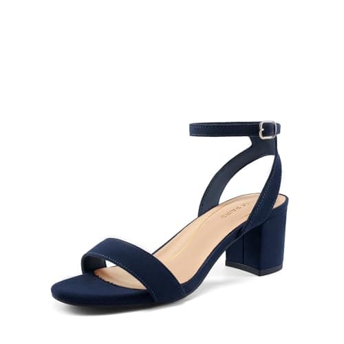DREAM PAIRS Women's Open Toe Ankle Strap Low Block Chunky Heels Sandals Party Dress Pumps Shoes,Size 5,Navy/Suede,CARNIVAL
