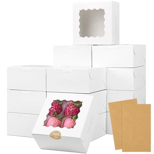 Moretoes 30pcs White Cookie Boxes with Window, 6x6x3 Inches, Bakery Boxes for Cookies, Pastry,Strawberries, Small Pie, Macarons