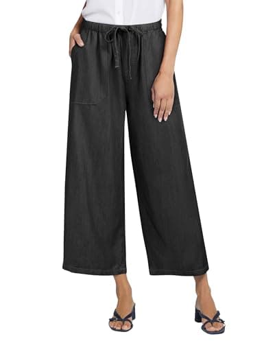 POTILI Tencel Pants for Women Denim Palazzo Chambray Jeans with Pockets