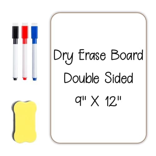 Small White Board Dry Erase Boards 9''x 12'', Mini Double Sided Portable Whiteboards with 3 Markers and 1 Eraser for Teachers Supplies Lapboards