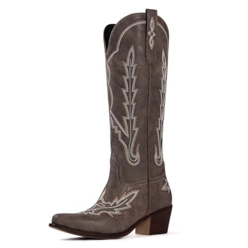 Ouepiano Brown Cowboy Boots for Women Knee High Cowgirl Boots
