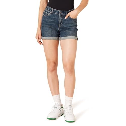 Amazon Essentials Women's Mid-Rise Slim Fit 4" Shorts, Dark Wash, 6