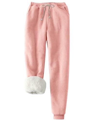 PEHMEA Women's Sherpa Lined Sweatpants Winter Warm, Fleece Joggers for Athletic Lounge(Pink-XXL)