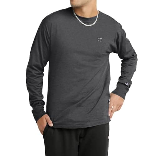 Champion Men's Classic Long Sleeve T-Shirt, Standard Fit, C Logo, Available in Regular and Big & Tall, Granite Heather, XX-Large Tall