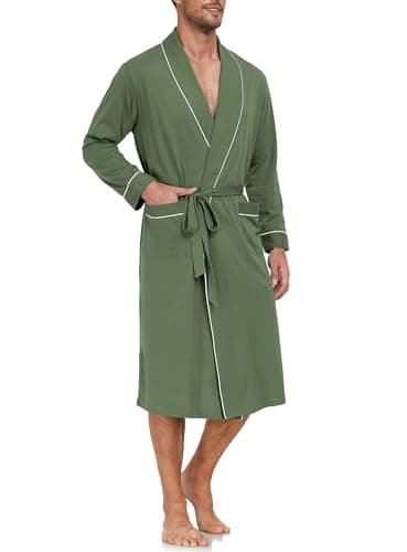 EA'S SECRET Men's 100% Cotton Robes Lightweight Long Kimono(Army Green,XL)