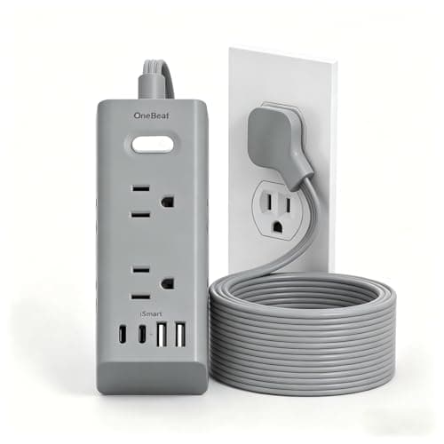 15Ft Extension Cord with Multiple Outlets, Flat Plug Power Strip Surge Protector with 15 Ft Long Cord, 6 Outlet 4 USB Ports (2 USB C), Multi Outlet Wall Plug for College, Dorm Room Essentials(Grey)