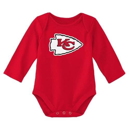 Outerstuff NFL Newborn & Infants 0-24 Months Official Primary Logo Long Sleeve Creeper Bodysuit Romper (Kansas City Chiefs - Red, 3/6 Months)
