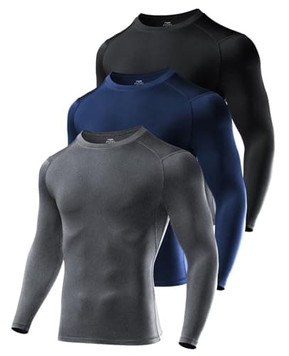 Niksa 3 Pack Long Sleeve Compression Shirts for Men Cool Dry Athletic Undershirt Workout Tops Base Layer for Running