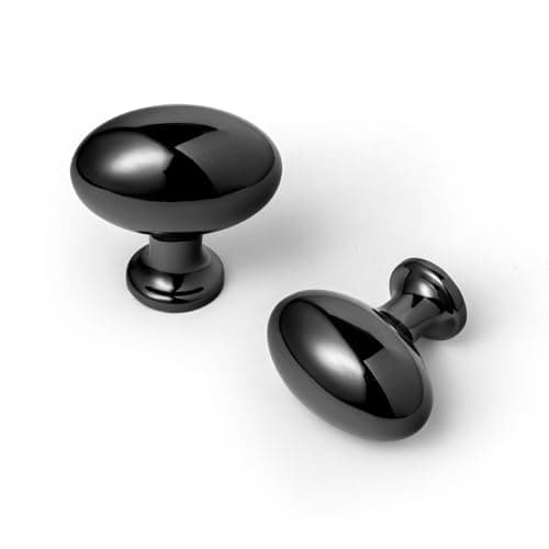 Goo-Ki 1.2 Inch(36MM) Oval Bright Black Drawer Knobs, Modern Zinc Alloy for Cabinet Knobs for Dresser,6 Packed