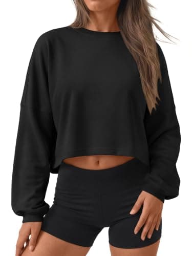 Trendy Queen Womens Cropped Tops Crewneck Sweatshirts Long Sleeve Clothes