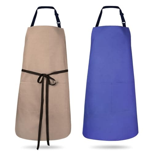 Wentalprim 2 Pack Kitchen Aprons, Waterproof and Oil Resistant with 2 Pockets, Adjustable Neck Strap for Both Men and Women, Chef Apron