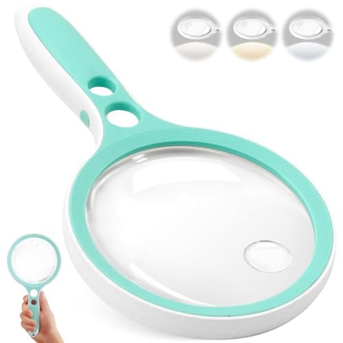Large Magnifying Glass with Light,10X 25X 45X 60X Handheld Illuminated Lighted Magnifier, 5in Page Reading Magnifier with 12 LED Lights for Seniors Reading, Coins, Jewelry, Close Work - Green