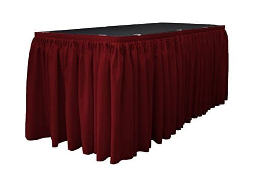 LA Linen Polyester Poplin Table Skirt for Rectangle Tables, Pleat Fabric for Wedding Banquet Trade Show, 17-Foot by 29-Inch Long with 10 L-Clips, Burgundy