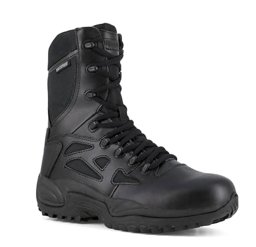 Reebok mens Rapid Response Rb Safety Toe 8" Stealth With Side Zipper Military Tactical Boot, Black, 8 Wide US