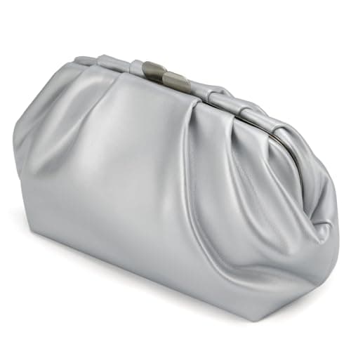 DETARA Vegan Leather Clutch Purse for Women Formal Soft Pleated PU Clutch Elegant Evening Bag Wedding Party and Prom (Silver 933)