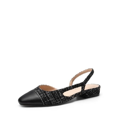 DREAM PAIRS Women's Slingback Flats Square Toe Ballet Dressy Flats Low Heel Dress Shoes for Business Casual Work Office Wedding Party,Size 7.5,Black-Fabric,SDFA26018W