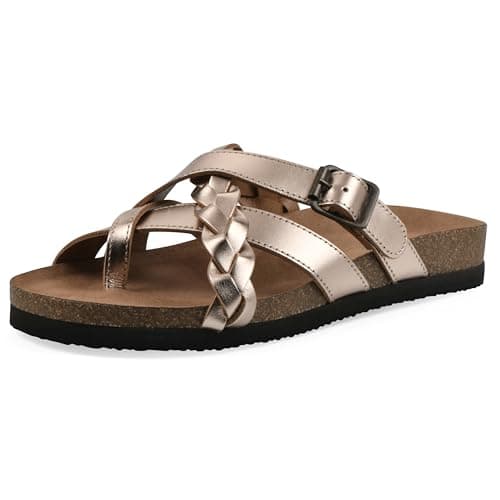 WHITE MOUNTAIN Women's Harrington Braided Signature Comfort-Molded Footbed Sandal, Rosegold/Metallic, 10 M