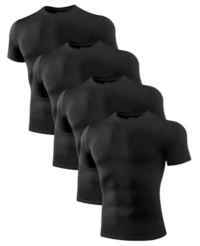 Niksa Men's Compression Shirts 1 or 4 Pack, Workout Gym Shirt Short Sleeve, Moisture Wicking Active Fit Base Layer T-Shirt Black