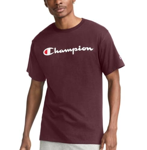 Champion mens Classic T-shirt, Script Logo T Shirt, Maroon-y07718, Medium US