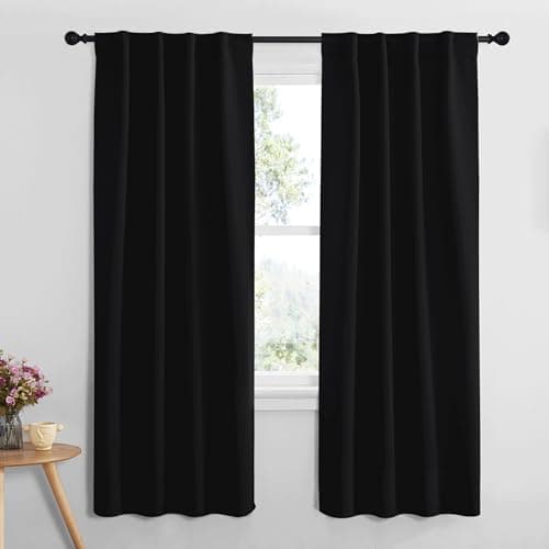 NICETOWN Halloween Black Out Curtain Panels for Bedroom - (Black Color) W34 x L72, 1 Pair, Thermal Insulated Blackout Draperies Window Treatment for Hall Room