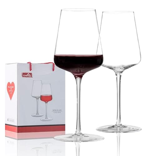 CnSneg Wine Glasses Set of 2, Premium Crystal Wine Glasses 13.5OZ for Red and White, Hand Blown Wine Glass with Long Stem, Thin Rim, Unique Wedding Gift