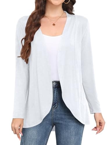 Yincro Women's Long Sleeve Cardigan Lightweight Soft Open Front Casual Cardigans (White, XL)