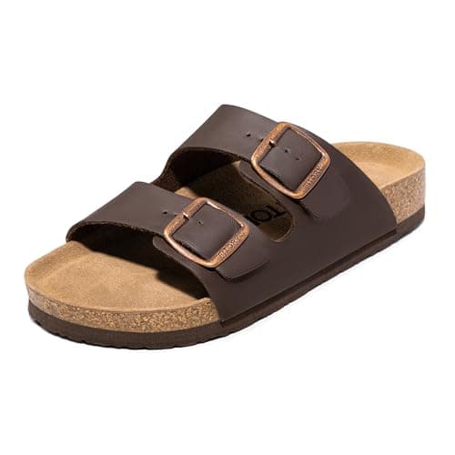 FITORY Mens Sandals, Arch Support Slides with Adjustable Buckle Straps and Cork Footbed Mocha Size 14