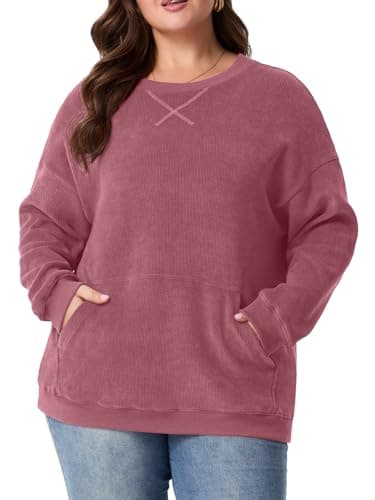 OLRIK Women's Plus Size Oversized Crew Neck Sweatshirt Rust Red-4X