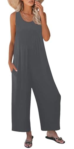 Muchpow Women's Casual Summer Tank Jumpsuits with Pockets (Dark Grey,Medium)
