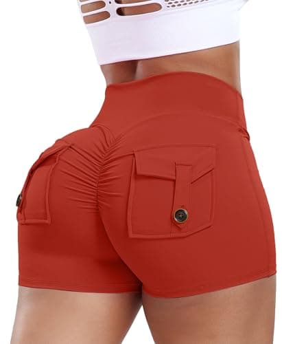 FITTOO Women 3" Workout Biker Shorts with Pockets (Brick Red, L)