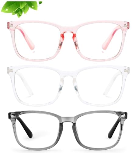 KUGUAOK 3 Pack Kids Blue Light Blocking Glasses, Boys Girls Computer Gaming TV Glasses, Lightweight Eyeglasses Frame (Age 4 to 12)