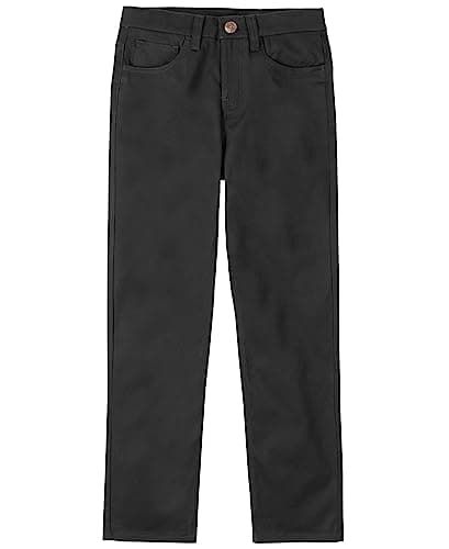Nautica Boys' Flat Front Stretch Twill Chino Khaki Pant, Black 5-Pocket, 4