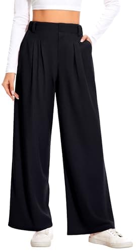 AVAMO Slacks for Women Dress Pants Stretchy Work Pants Wide Leg High Waisted Business Casual Trousers with Pockets Waffle Black